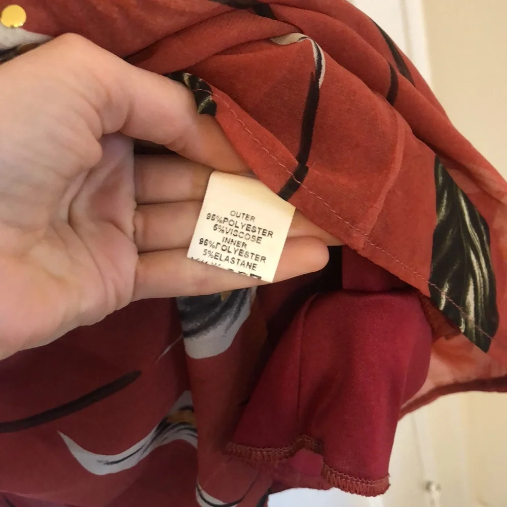 Red Vintage Bohemian Feather-Patterned Dress (Donating 4/15) - Picture 6 of 6